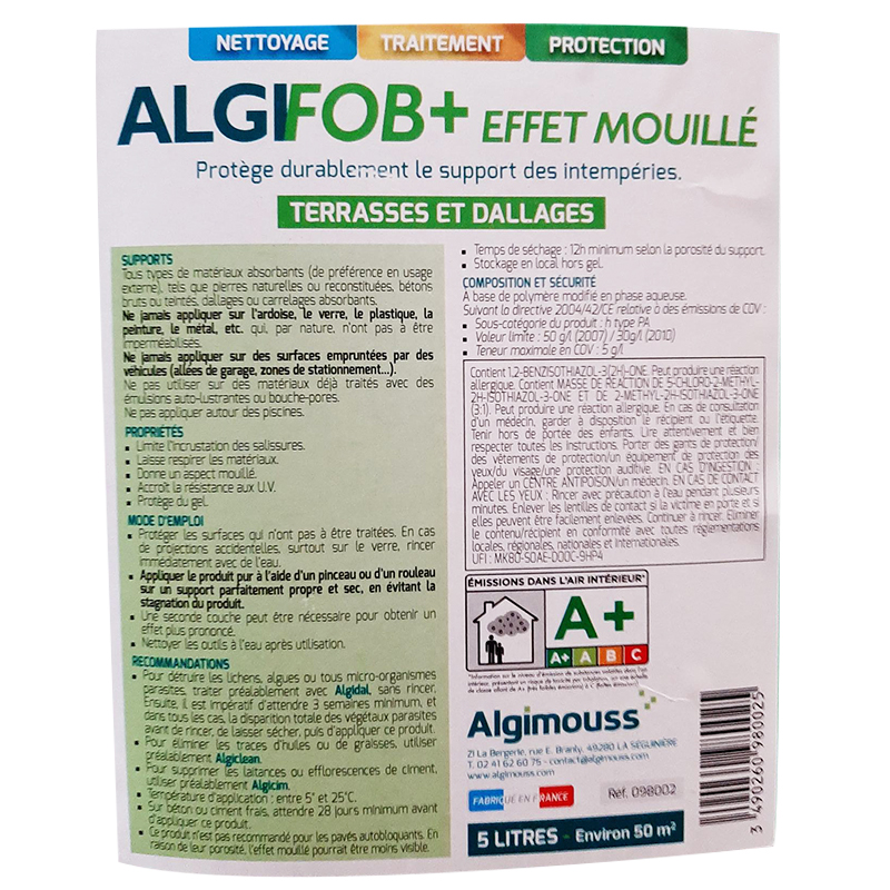 ALGIFOB+ EFFET MOUILLE - 5 L - Imperméabilisant effet mouillé pour dallages ALGIMOUSS - 098002