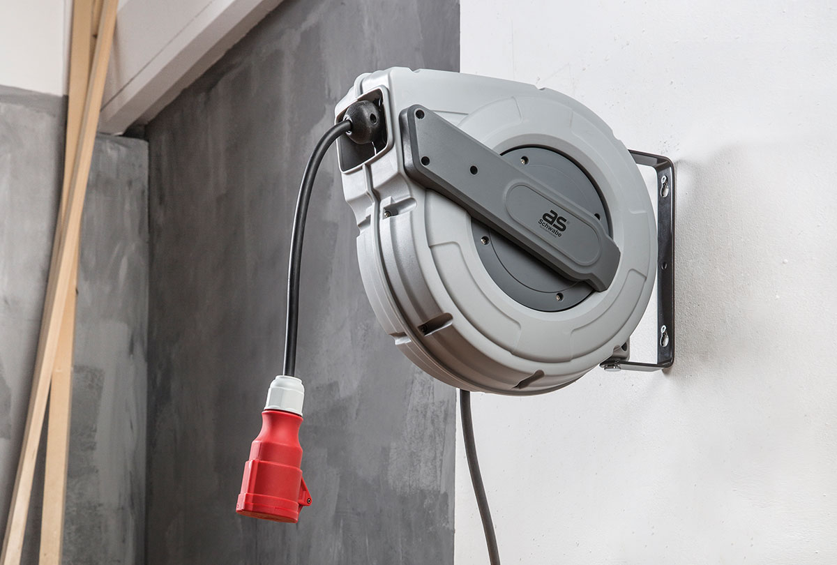 Enrouleur automatique gris AS Schwabe 16A / 440V / max. 10 kW 15m + 1m H07RN-F5G2,5 - 12649