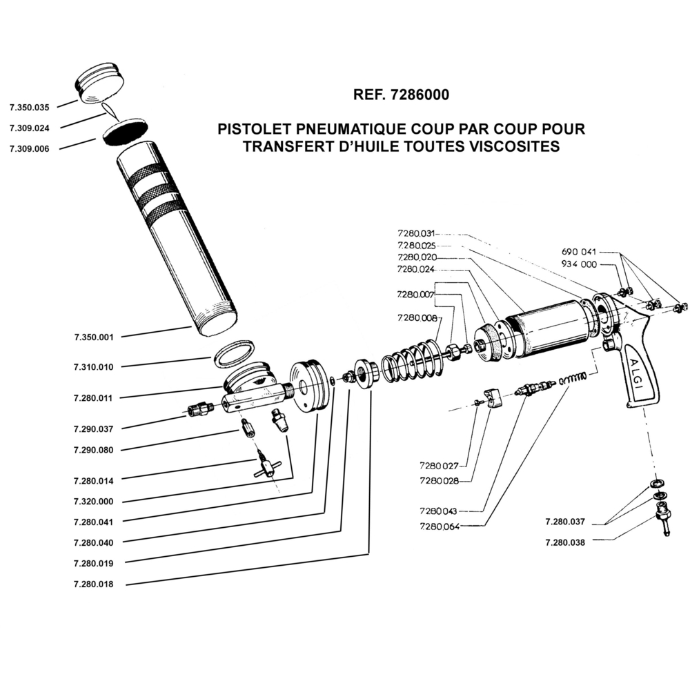 Pistolet pneumatique pour huile équipé Pro coup par coup - ALGI EQUIPEMENT - 07286000
