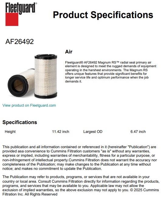 FILTRE A AIR FLEETGUARD AF26492 EQUIVALENT HIFI SC90039