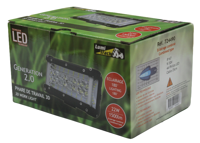Phare de travail 44led 3d 1500lm combine lumitrack BUISARD - 724490