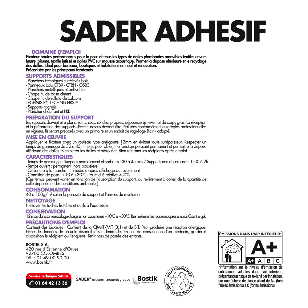 Sader adhésif Produit de maintien - Blanc - 15KG - SADER - 30046724
