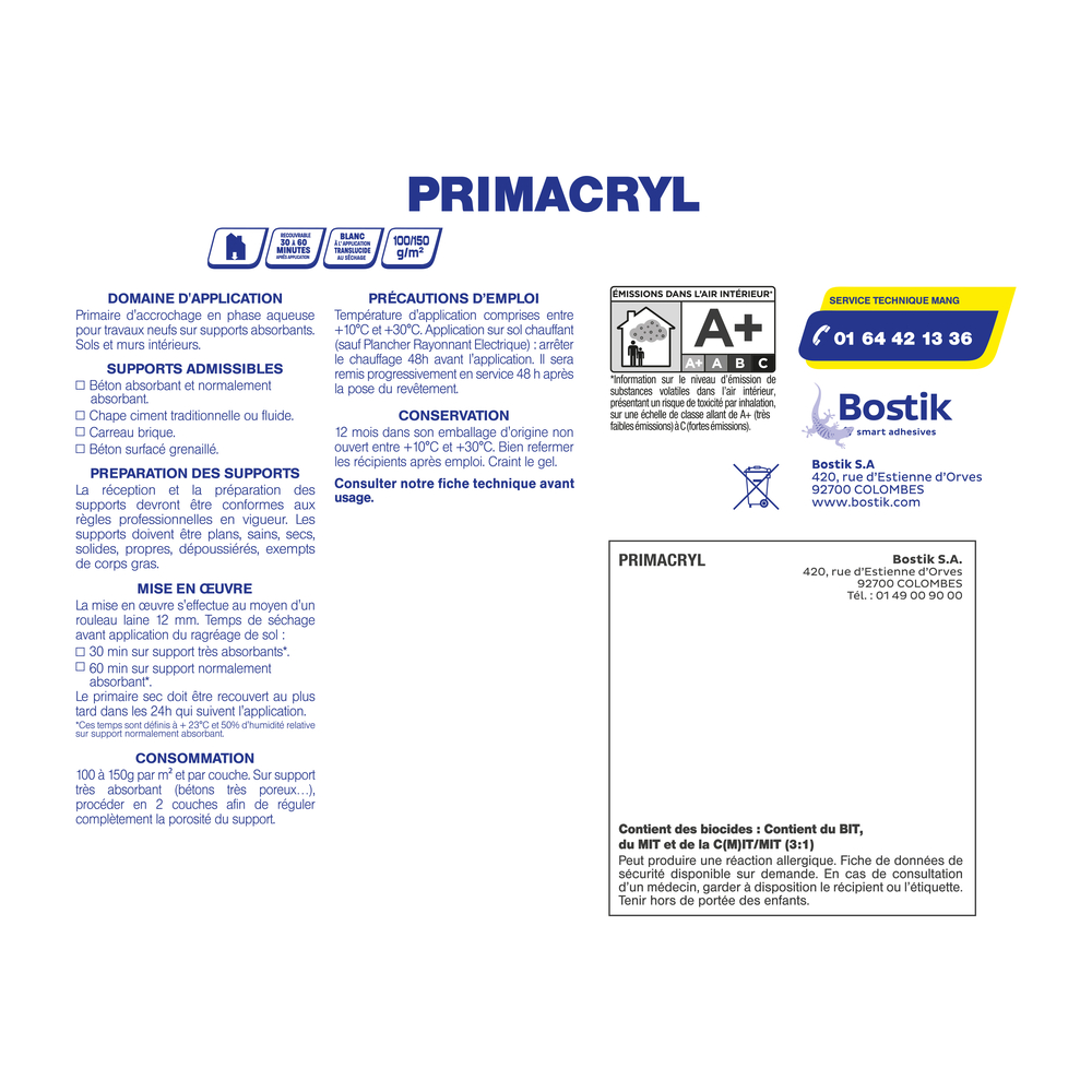 Primaire de sols PRIMACRYL - Blanc 20KG - MANG - 30047881