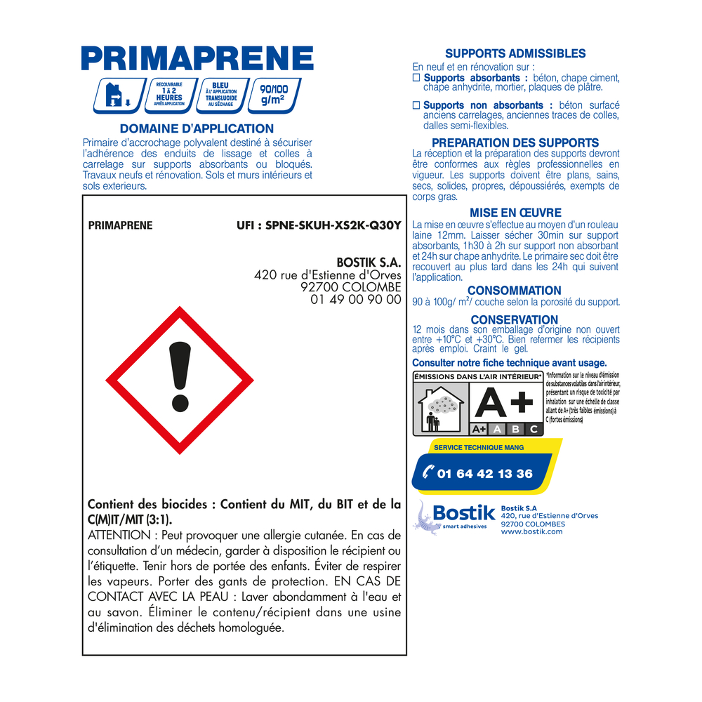 Primaire en phase aqueuse PRIMAPRENE - Translucide bleu 5kg - MANG - 30047917