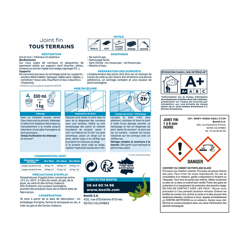 Joint Fin Tous terrains Joint carrelage - Ivoir 1kg - Lot de 6 - BOSTIK - 30121304
