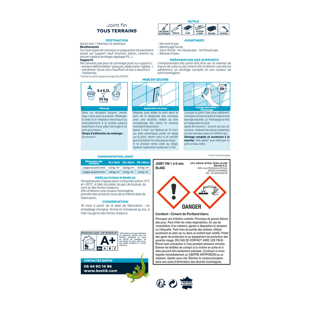 Joint Fin tous terrains Joint carrelage - Blanc 2kg - BOSTIK - 30121642