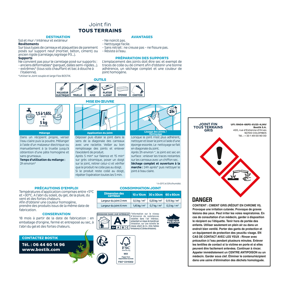 Joint Fin Tous terrains Joint carrelage - Gris 5kg - Lot de 4 - BOSTIK - 30121651