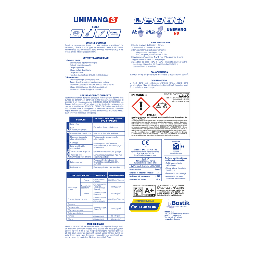 Enduit de ragréages UNIMANG3 - 25KG - MANG - 30503180