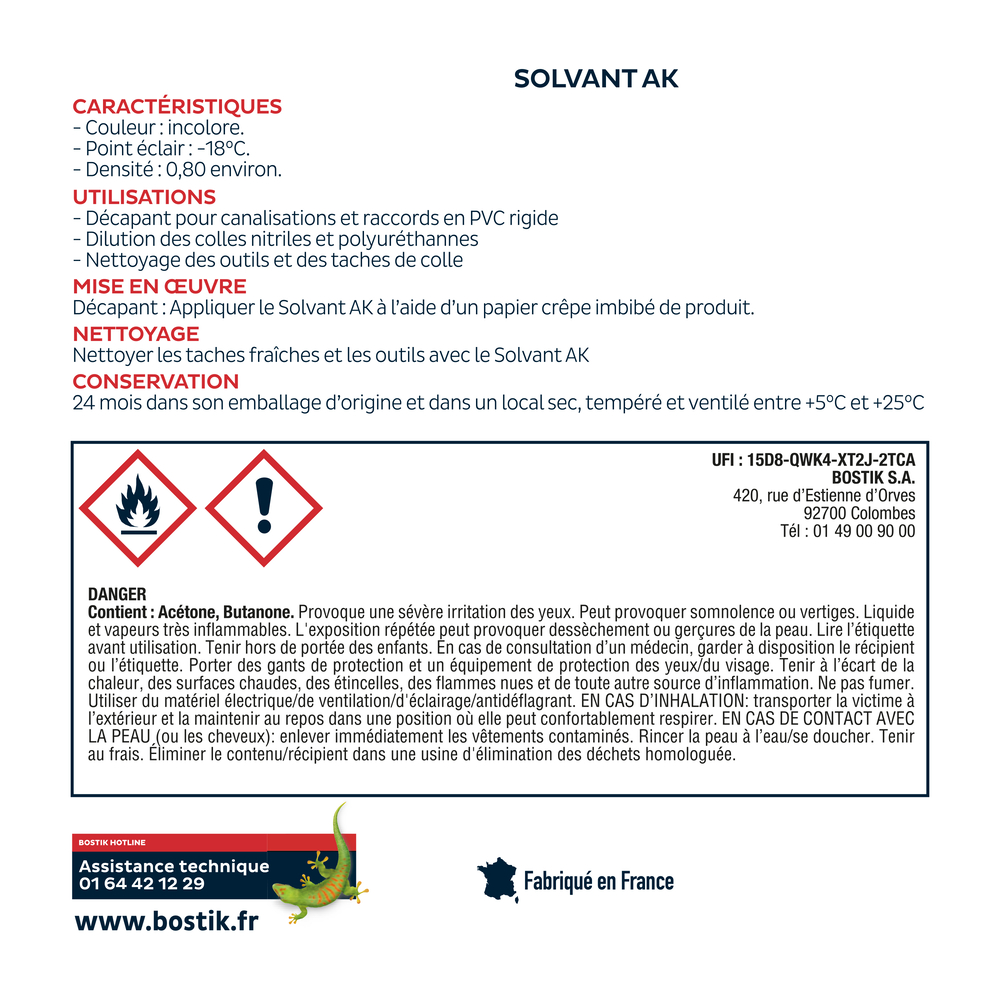 Décapant PVC rigide SOLVANT AK - 1L - Lot de 6 - BOSTIK - 30504940
