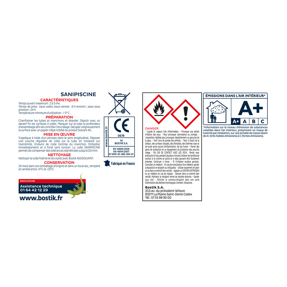Colle tuyaux PVC SANIPISCINE - Bleu 250ml - Lot de 12 - BOSTIK - 30505928