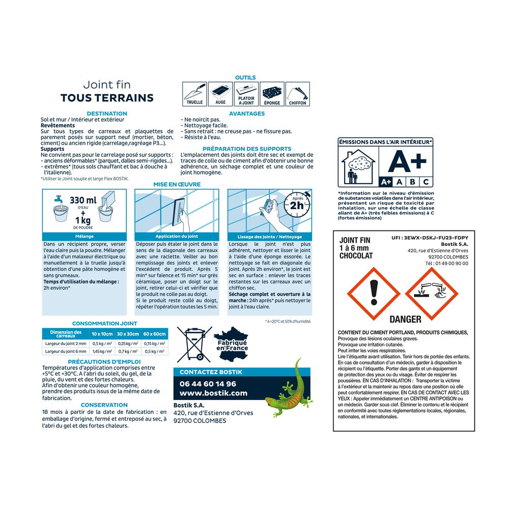 Joint Fin Tous terrains Joint carrelage - Chocolat 1kg - Lot de 6 - BOSTIK - 30602259
