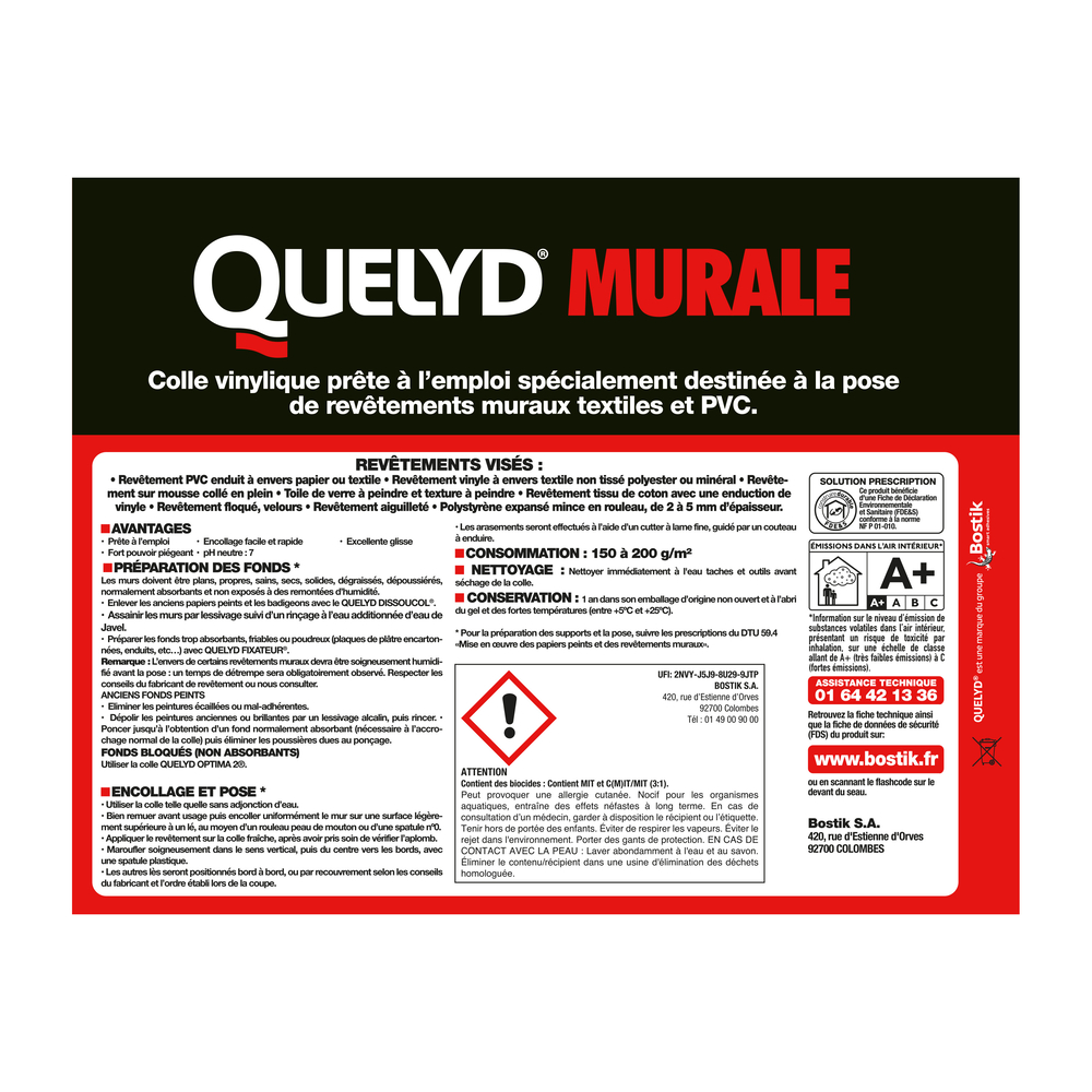 Colle pour revêtement muraux - 10kg - QUELYD - 30602595