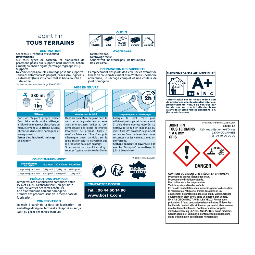 Joint Fin Tous terrains Joint carrelage - Gris 1kg - Lot de 6 - BOSTIK - 30604102