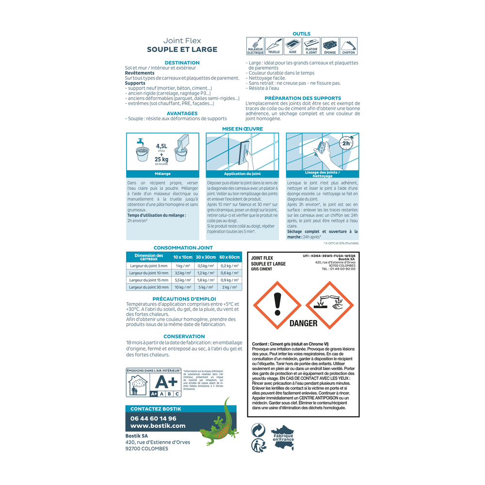 Joint Flex Souple et large - Gris ciment 25kg - BOSTIK - 30604169