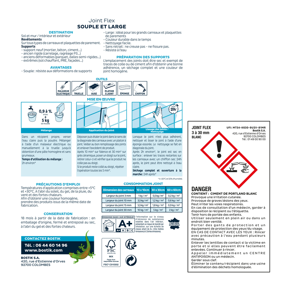 Joint Flex Souple et large Blanc 5kg - Lot de 4 - BOSTIK - 30604171