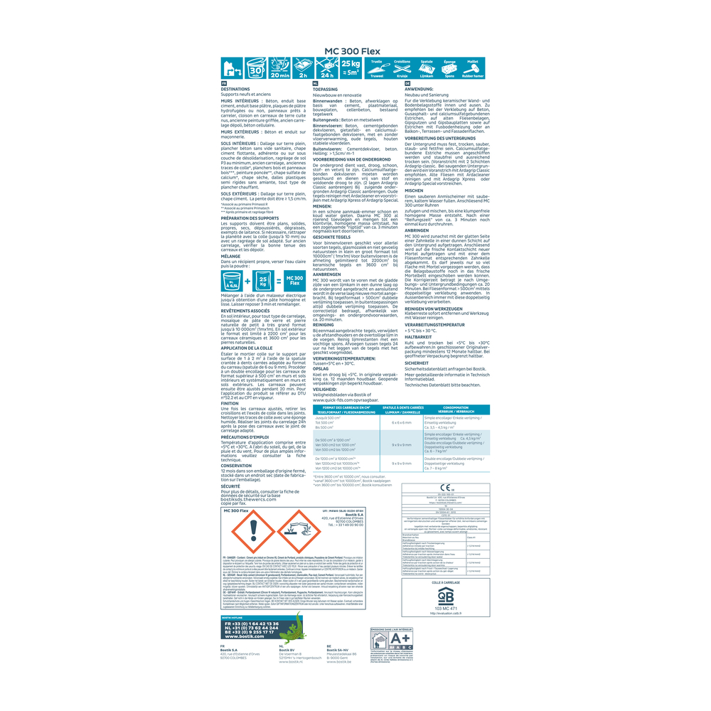 Mortier colle amélioré déformable MC 300 Flex - gris 25 kg - BOSTIK - 30604422