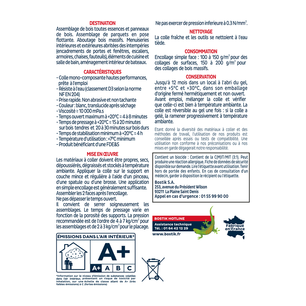 Colle vinylique bois R41- Blanc 750gr - Lot de 12 - BOSTIK - 30604645