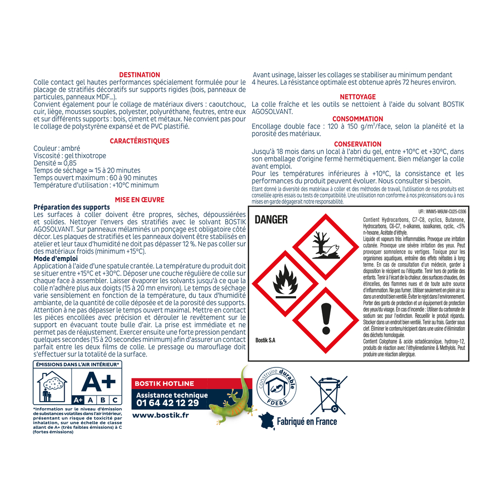 Colle néprène gel AGOPLAC DI GEL Ambré - 1L - Lot de 6 - BOSTIK - 30604796