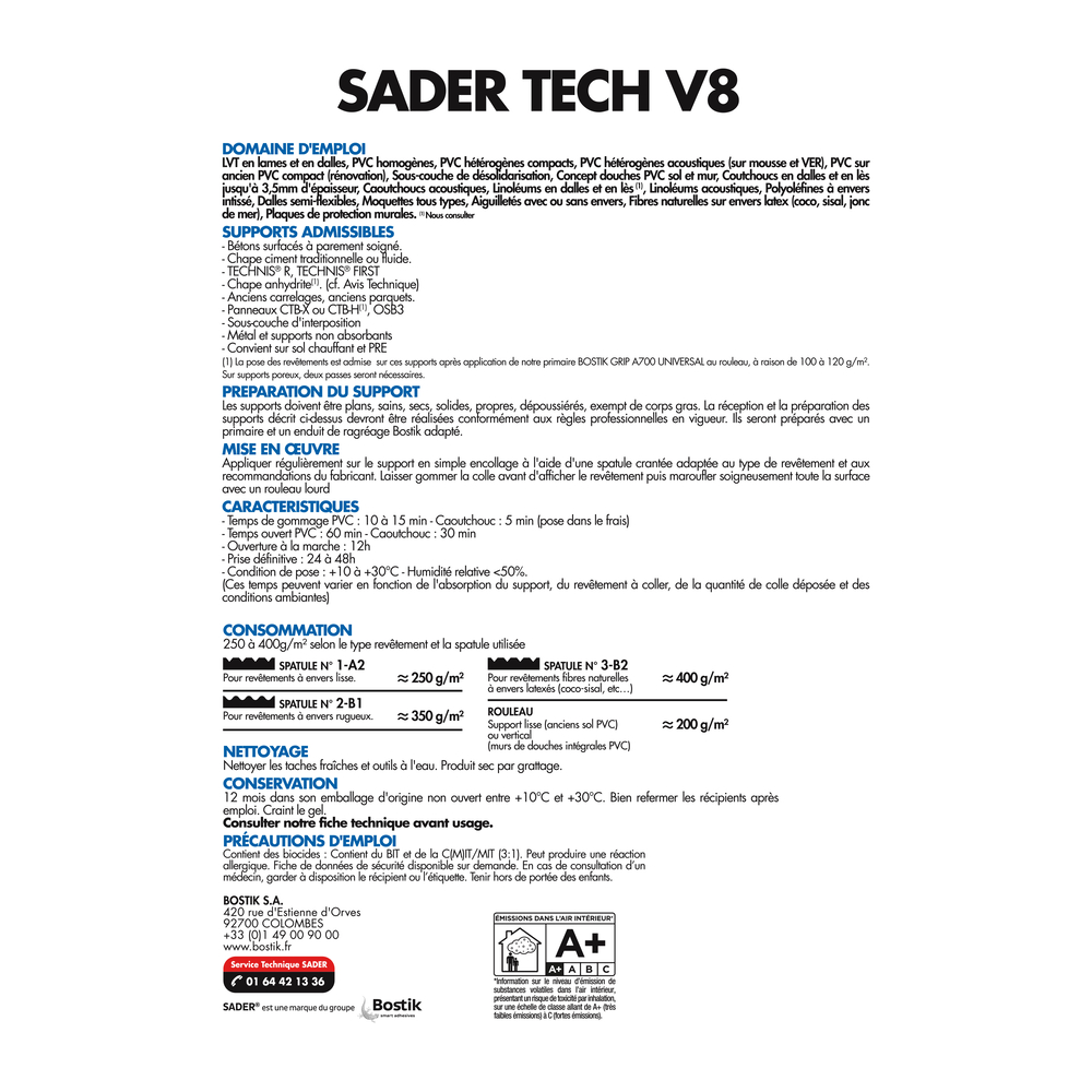 Colle revêtment de sols SADERTECH V8 - Ivoire - 18KG - SADER - 30606598