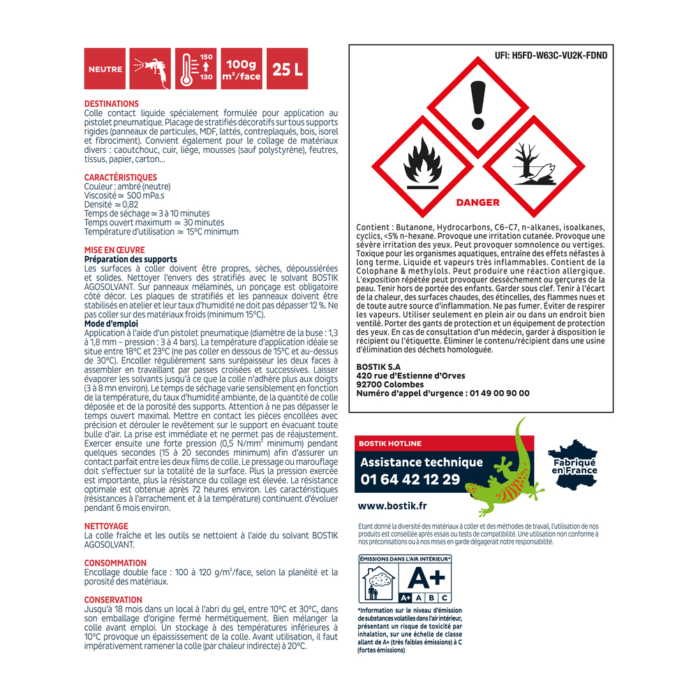 Colle néoprène pistolable AGOPLAC PISTO HP rouge - 25L - BOSTIK - 30607145