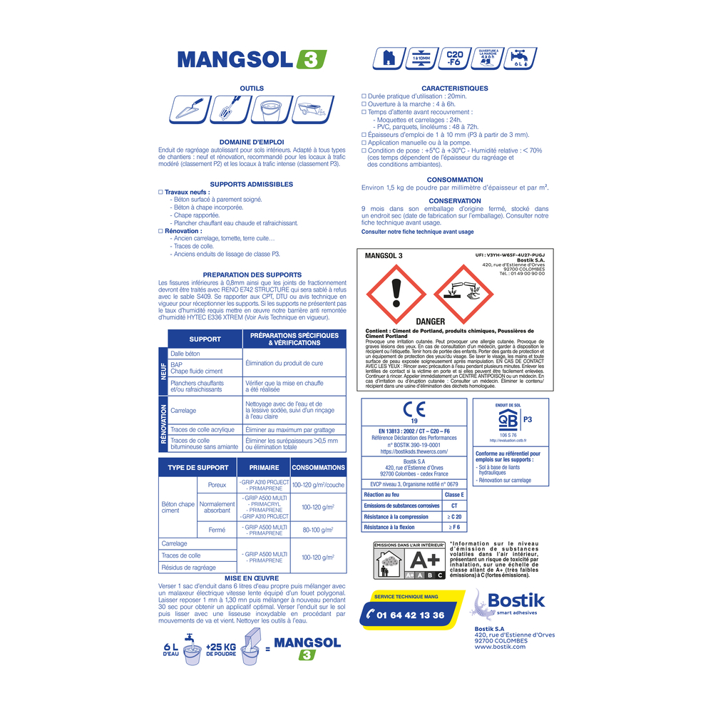 Enduit de ragréages MANGSOL 3 - 25KG - MANG - 30608778
