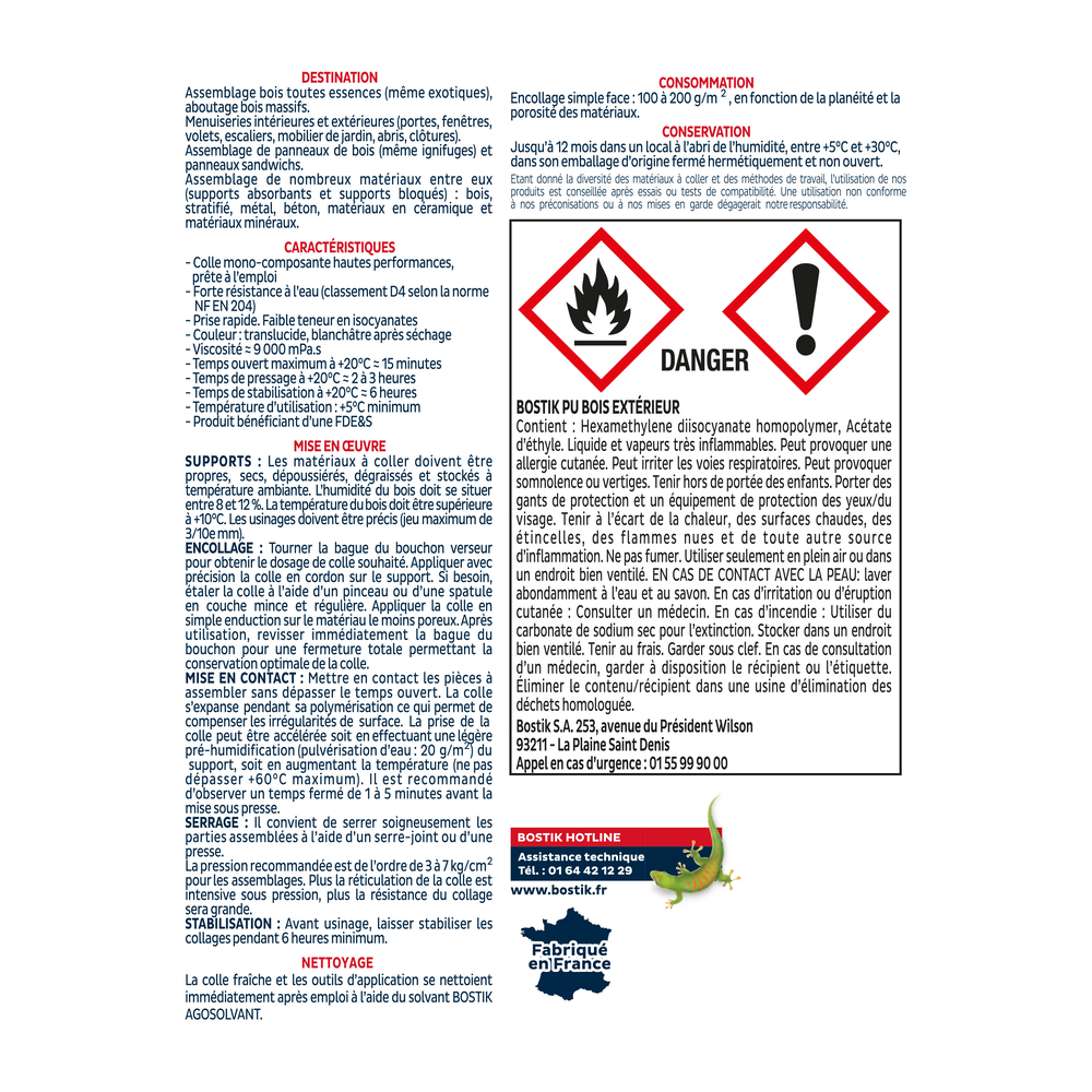 Colle bois PU bois extérieur - Translucide 500gr - Lot de 12 - BOSTIK - 30610777