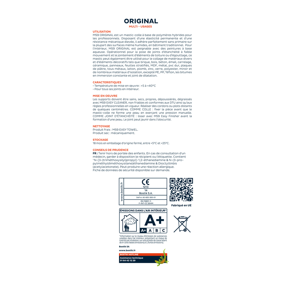 Mastic 2 en 1 - colle polymères hybrides MS9 original - gris 300 ml - Lot de 12 - BOSTIK - 30613197