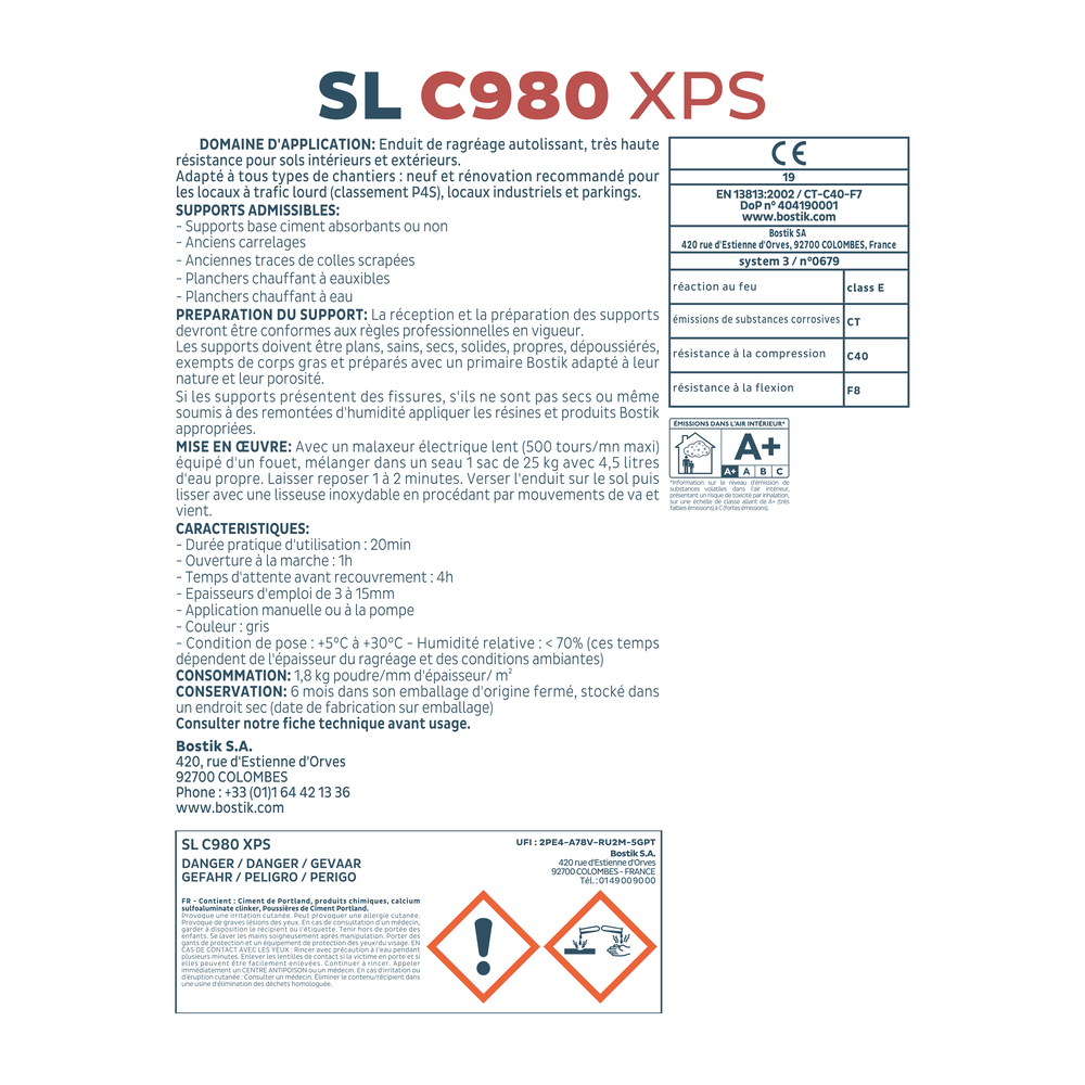 Mortier autolissant P4S SL C980 XPS - Gris - 25kg - BOSTIK - 30615447