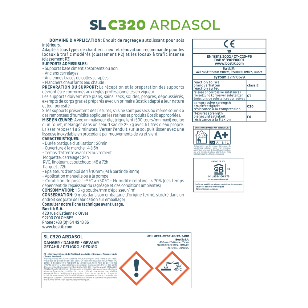 Enduit de sol autolissant SL C320 Ardasol - Rouge - 25kg - BOSTIK - 30615456