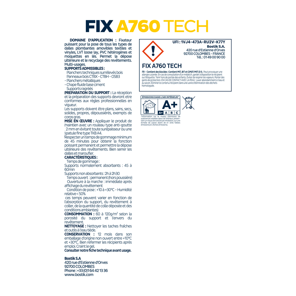 Produit de maintien pour dalles plombantes Fix A760 Tech - Rosé 19kg - BOSTIK - 30615496
