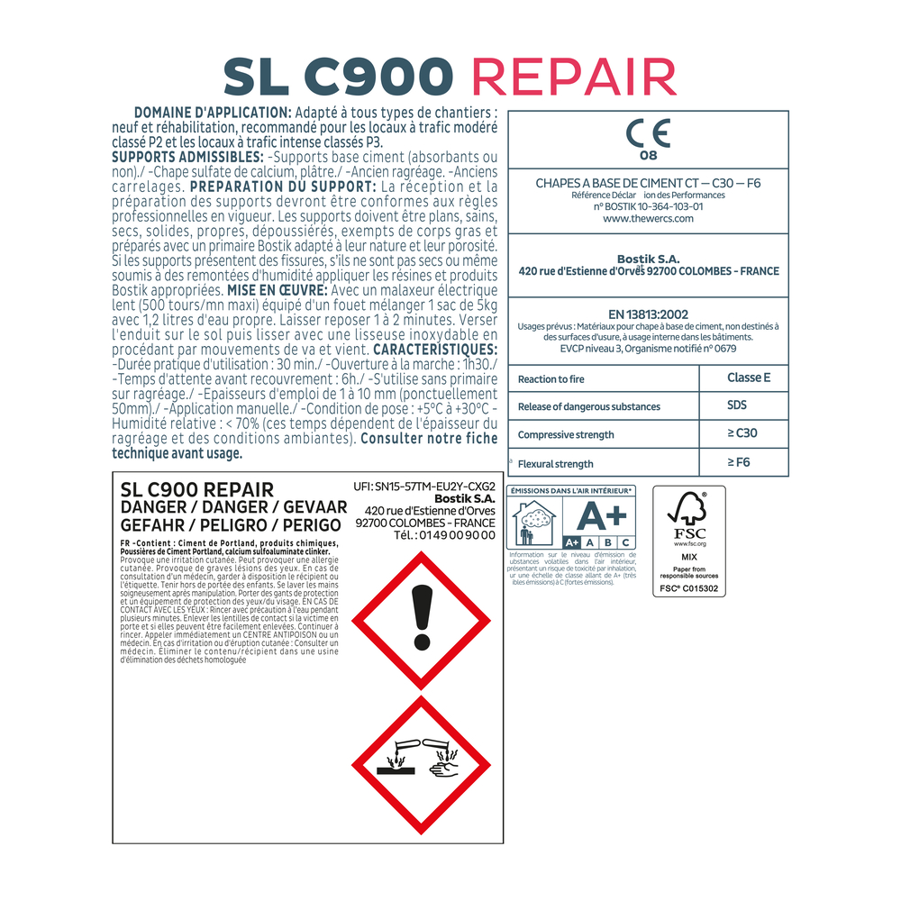 Enduit de surfaçage SL C900 Repair - Poudre beige 5kg - Lot de 4 - BOSTIK - 30615668