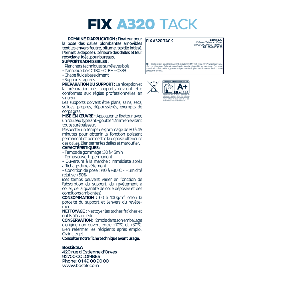 Fixateur de dalles plombantes Fix A320 Tack Blanc - 15kg - BOSTIK - 30615735