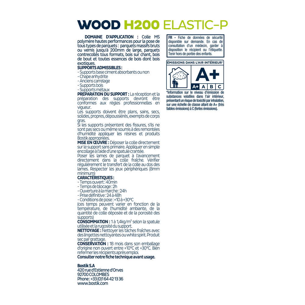 Colle MS polymere tous parquets Wood H200 elastic - Brun clair 21kg - BOSTIK - 30616473