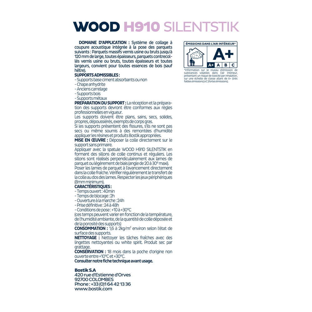 Colle acoustique pour parquets Wood H910 Silentstik - Crème 15kg - BOSTIK - 30618143