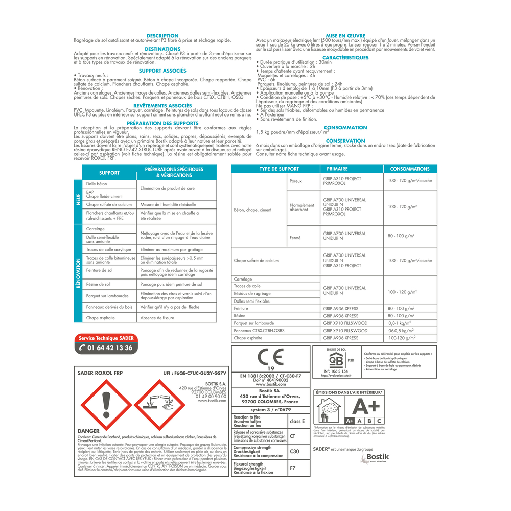 Enduit de ragréage autolissant fibré Roxol FRP - Poudre beige 25kg - SADER - 30618796