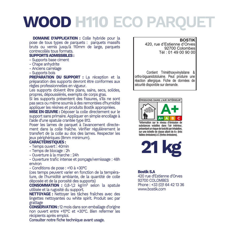 Colle parquets contrecollés et massifs Wood H160 multi parquet Chêne 21kg - BOSTIK - 30626105