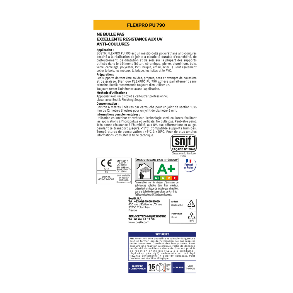 Mastic polyuréthane multi-usages polyvalent FlexPro PU790 - blanc - 300 ml - Lot de 12 - BOSTIK - 30627497