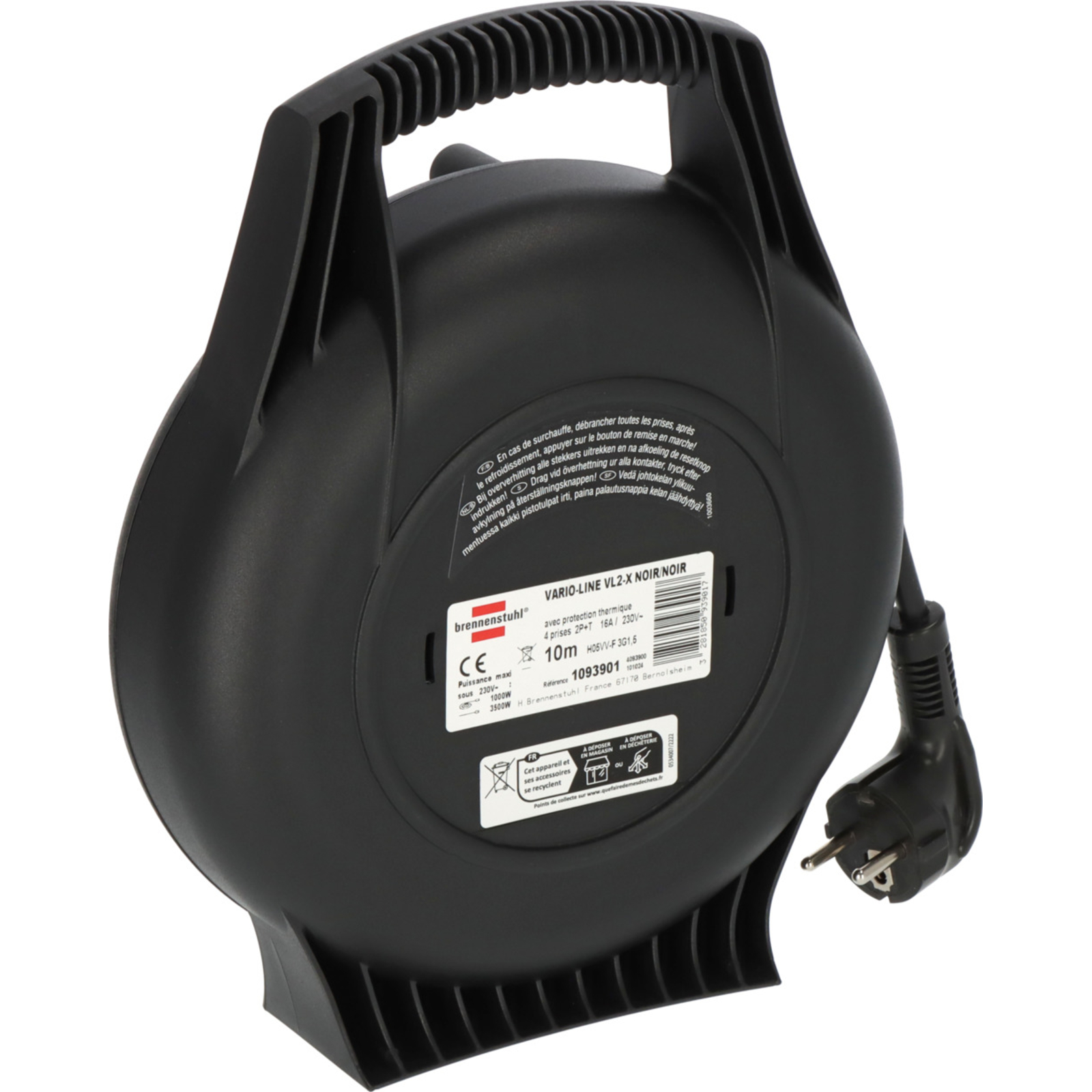 Enrouleur de câble VL2-X 10m H05VV-F 3G1,5 noir/noir BRENNENSTUHL - 1093901