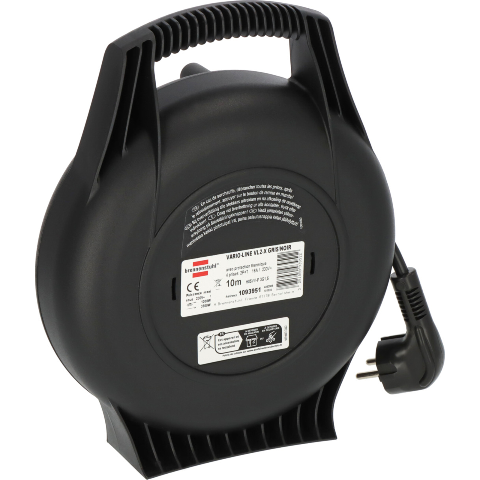 Enrouleur de câble VL2-X 10m H05VV-F 3G1,5 noir/gris BRENNENSTUHL - 1093951