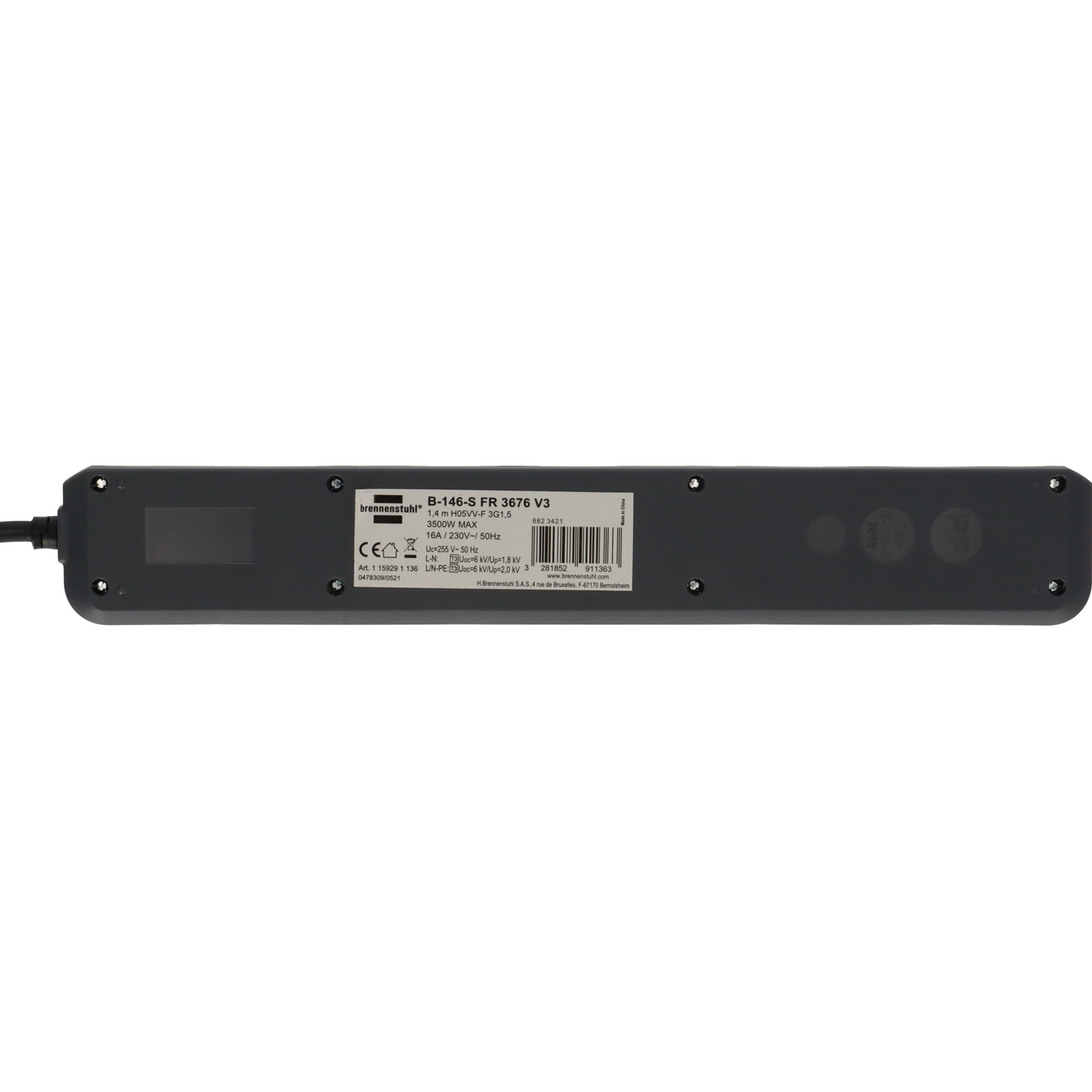 Multiprise Eco-Line 6 prises avec parasurtenseur 13500A anthracite 1,4m H05VV BRENNENSTUHL - 1159291136