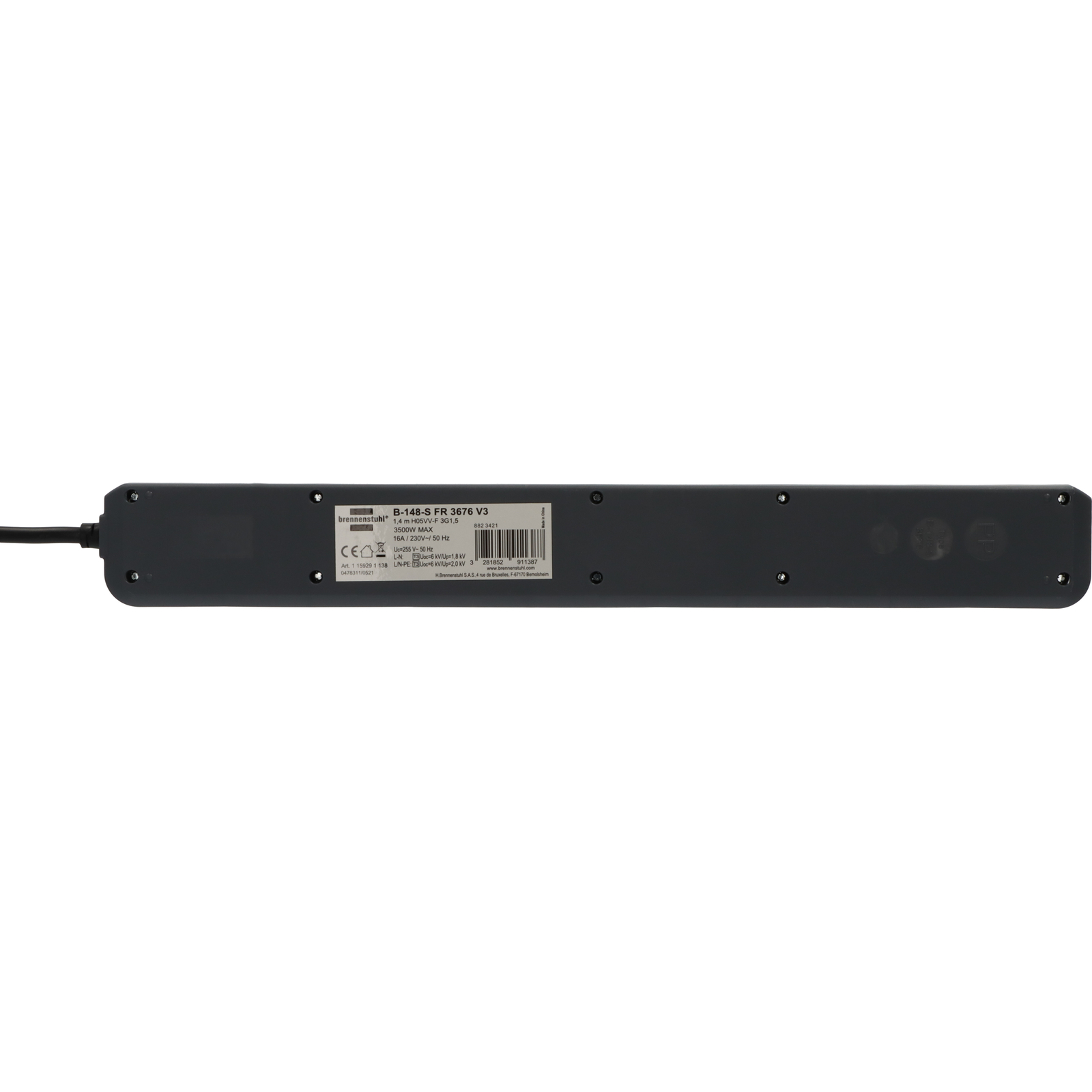 Multiprise Eco-Line 8 prises avec parasurtenseur 13500A anthracite 1,4m H05VV- BRENNENSTUHL - 1159291138