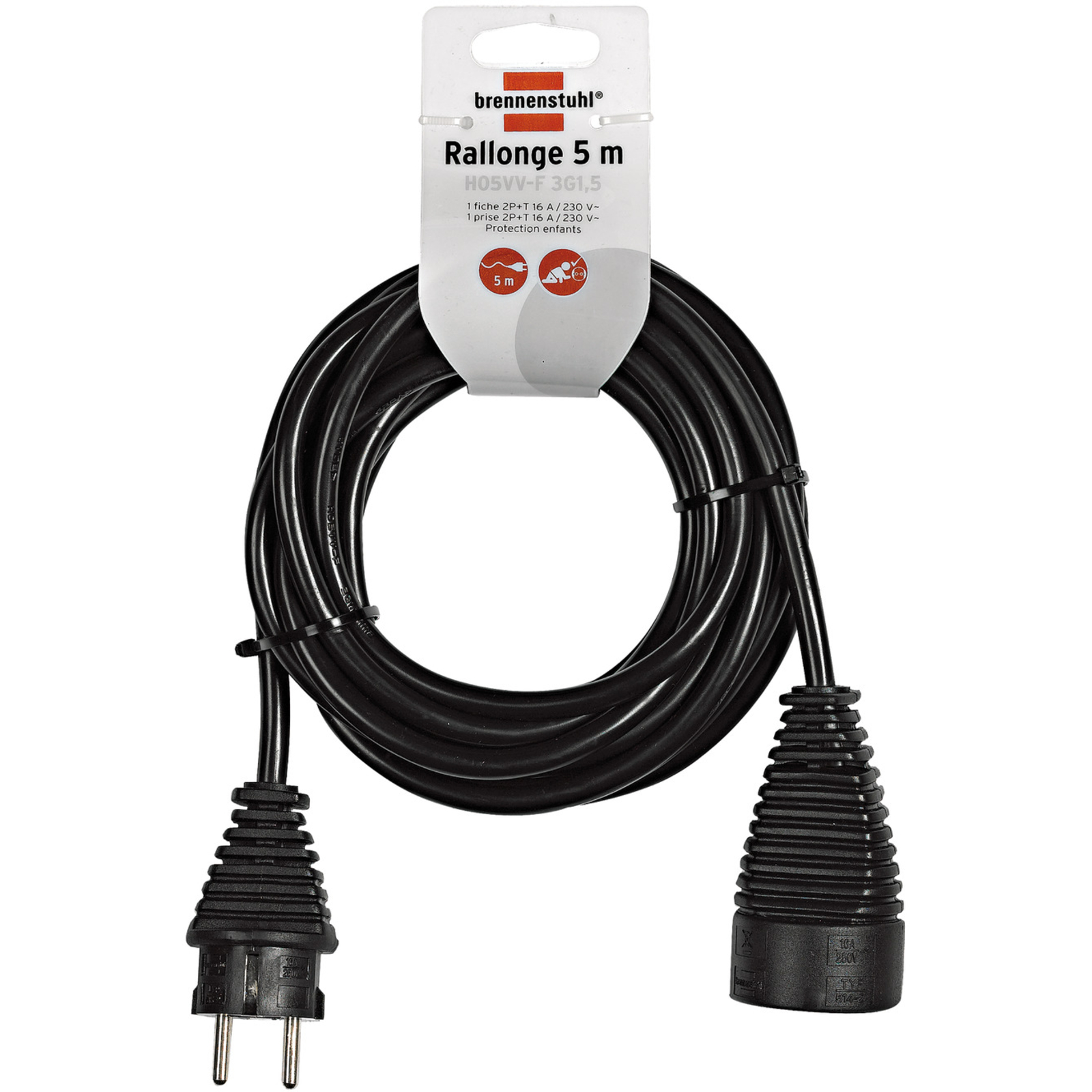 Rallonge électrique 10m H05VV-F 3G1,5 noir BRENNENSTUHL - 1165461