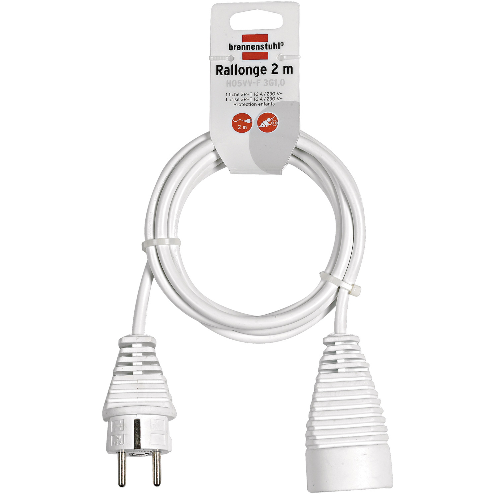 Rallonge électrique 2m H05VV-F 3G1,0 blanche BRENNENSTUHL - 1168121