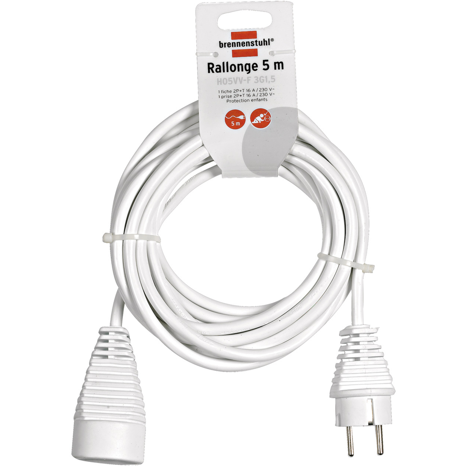Rallonge électrique 10m H05VV-F 3G1,5 blanche BRENNENSTUHL - 1168461