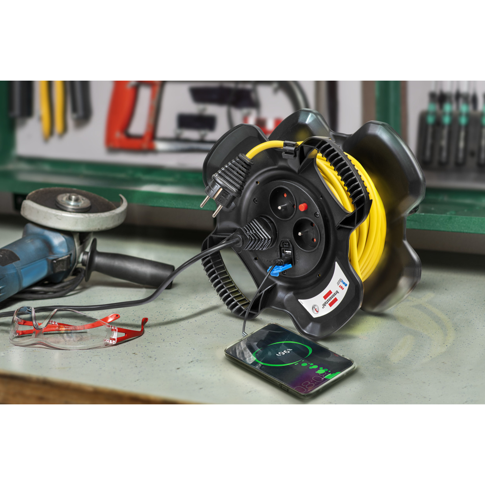 Enrouleur de câble X-GUM avec ports USB A 15m H05VV-F 3G1,5 jaune BRENNENSTUHL - 1169771150