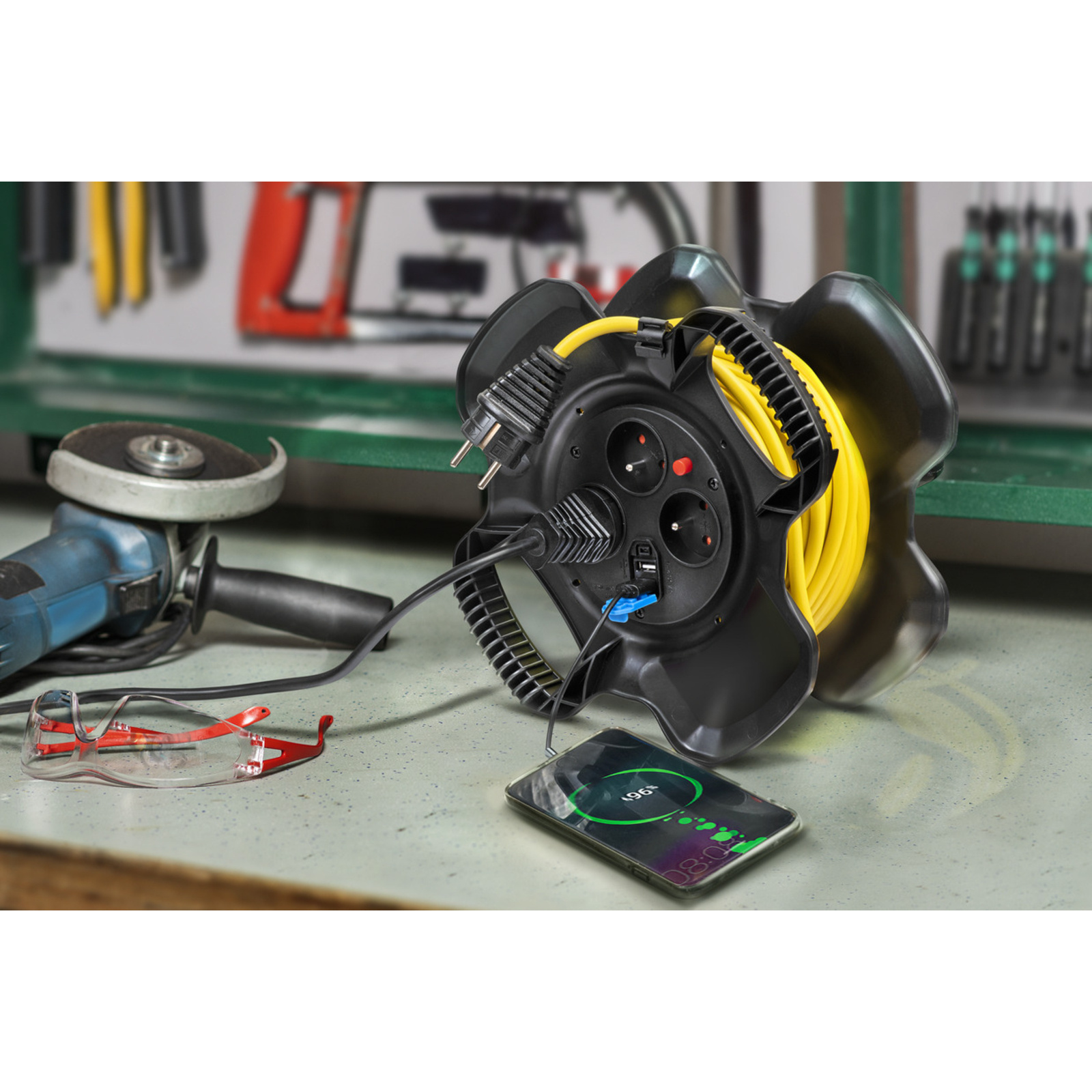 Enrouleur de câble X-GUM avec ports USB A 15m H05VV-F 3G1,5 jaune BRENNENSTUHL - 1169771150
