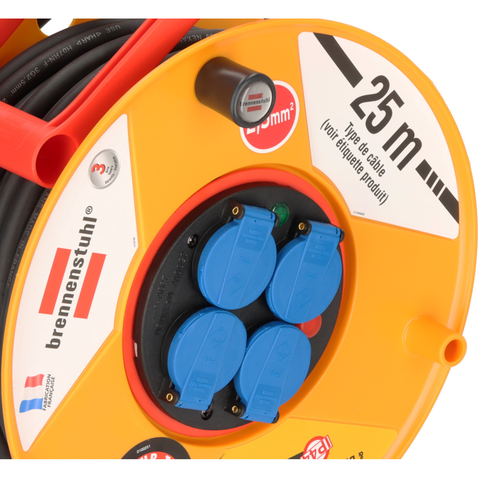 Enrouleur de câble Standard RB PRO 25m de câble H07RN-F 3G2,5 IP44 BRENNENSTUHL - 1206841