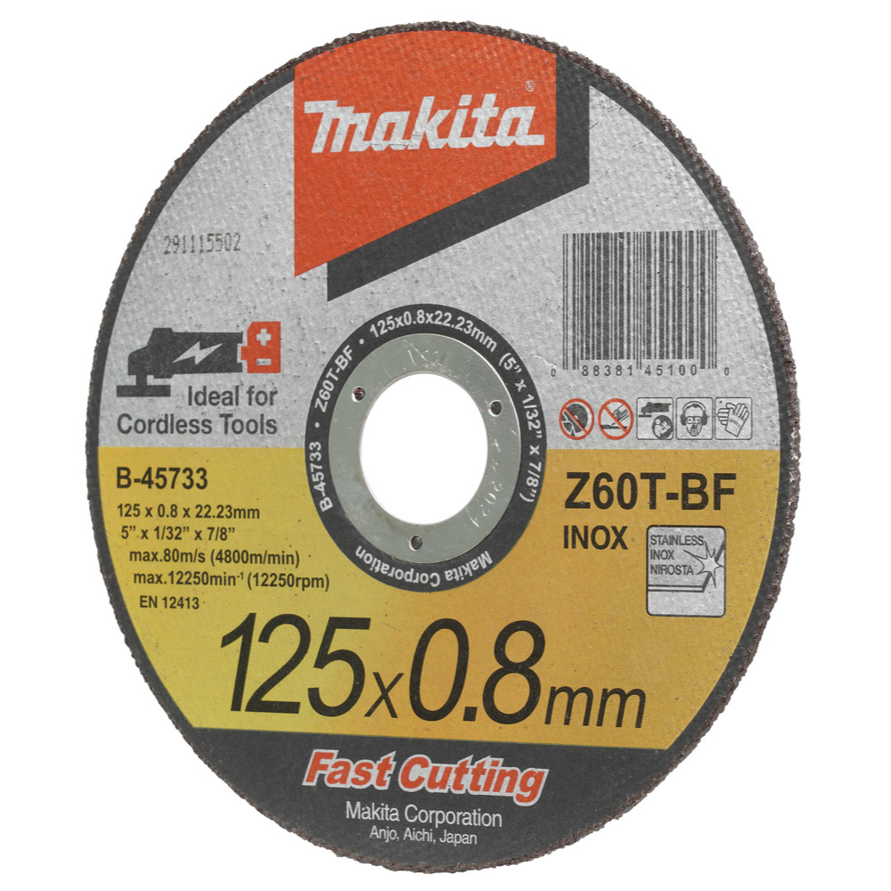 DISQUE À TRONÇONNER MÉTAL ET INOX MAKITA À MOYEU PLAT Ø 125 MM - B-45733