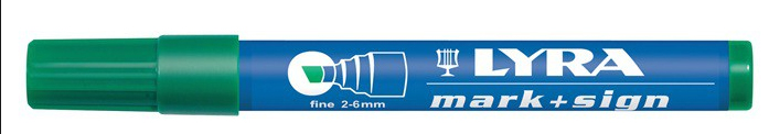 Marqueur permanent vert MARK+SIGN pointe biseautée 2-6 mm - boîte de 10 - LYRA - 4010067