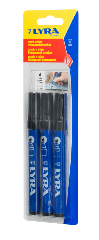 Pack de 3 Marqueurs permanents noirs MARK+SIGN pointe biseautée 2-6 mm - LYRA - 4018006